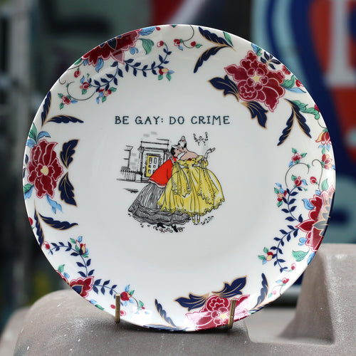 Be Gay Do Crime Coupe Plate - Red and Yellow with Red Floral Trim