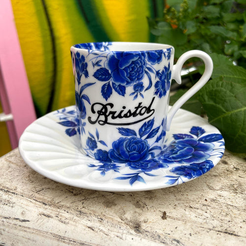 Bristol Blue Rose Wavy Espresso Cup & Saucer