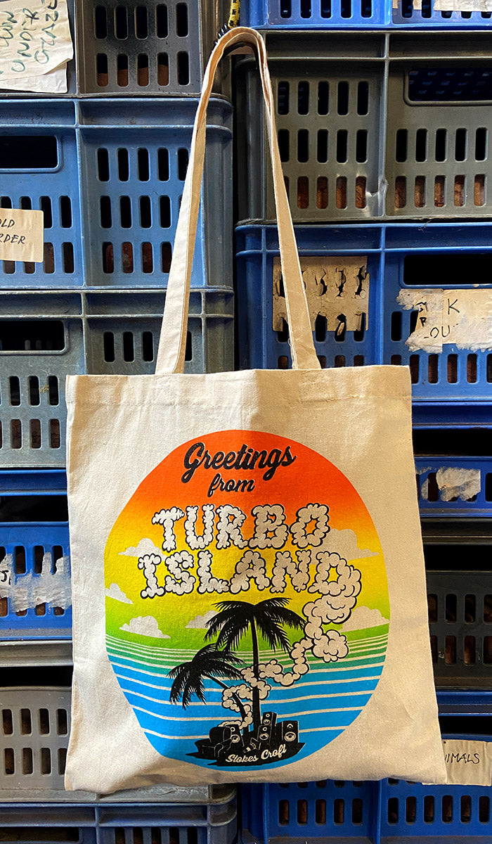 Greetings from Turbo Island Tote Bag
