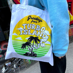 Greetings from Turbo Island Tote Bag
