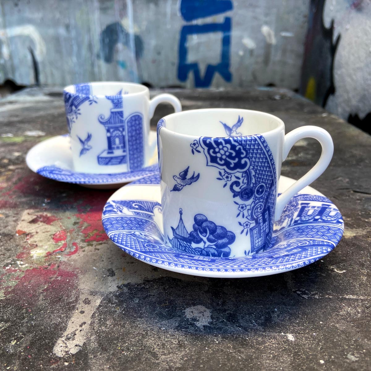 Bone China Willow Pattern Cups Blue Willow Pattern LARGE Breakfast